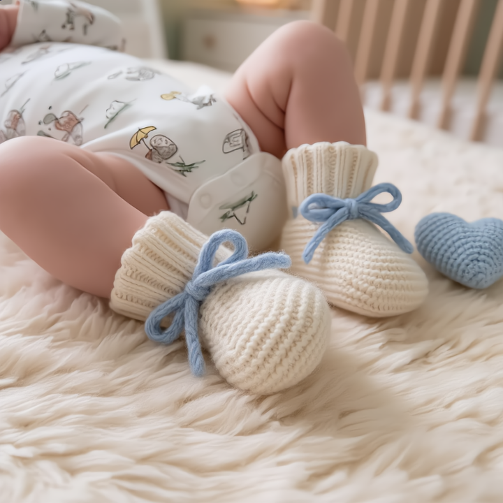Organic "Stay on Booties" | Handmade | Sky Blue Ties