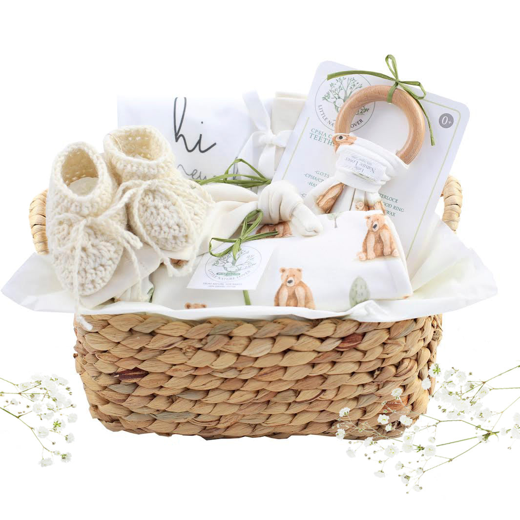 Woodland Bear | Organic Baby Gift Basket | Gender Neutral