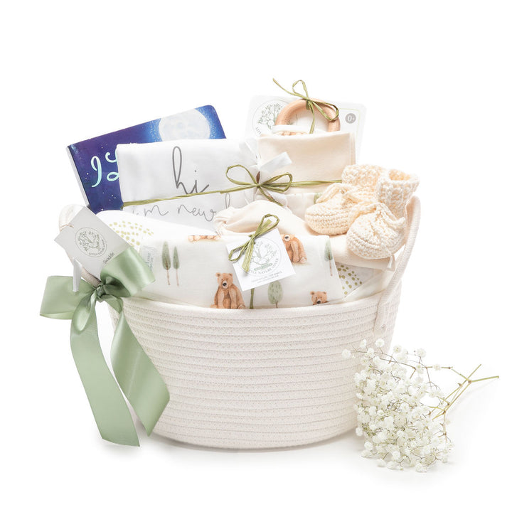 Woodland Bear | Organic Baby Gift Basket 9pcs | Gender Neutral