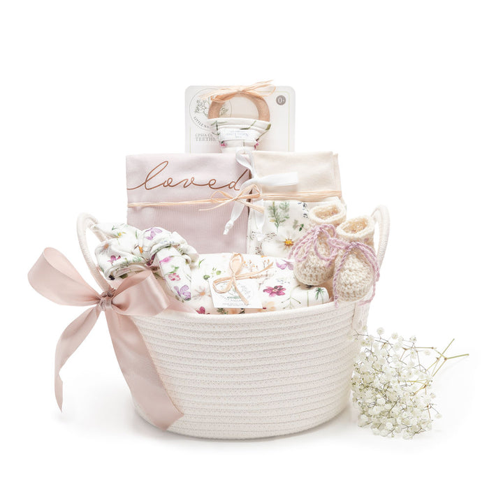 Lilac Floral | Organic Baby Gift Basket 7pcs | Baby Girl