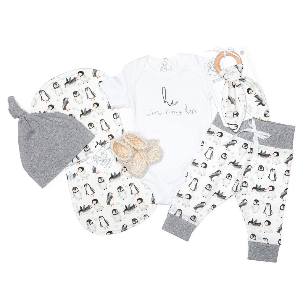 Playful Penguins | Organic Baby Gift Basket | Gender Neutral