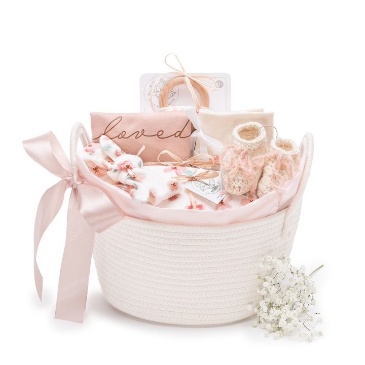 Mauve Floral | Organic Baby Gift Basket 7pcs | Baby Girl