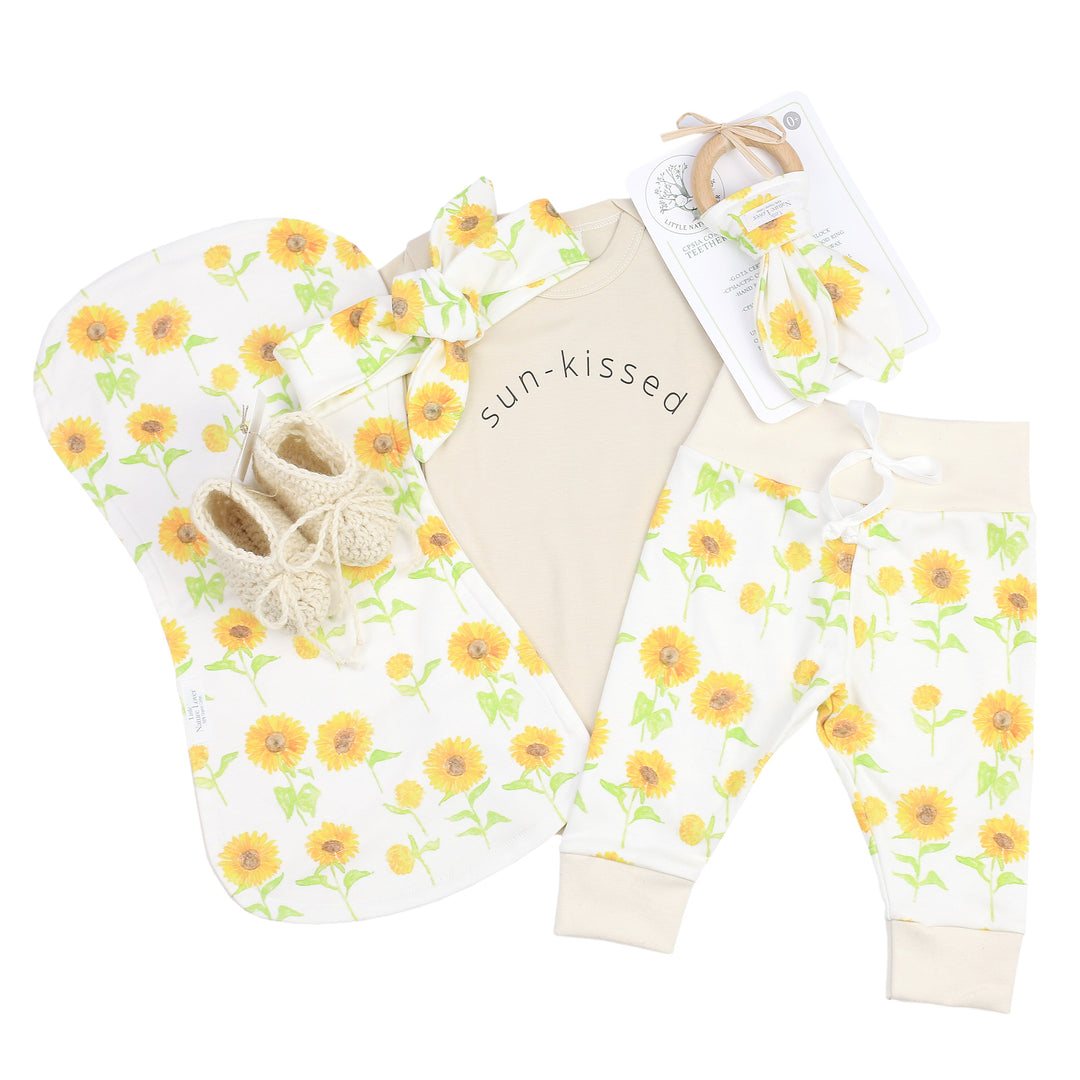 Watercolor Sunflowers | Organic Baby Girl Gift Basket Bundle