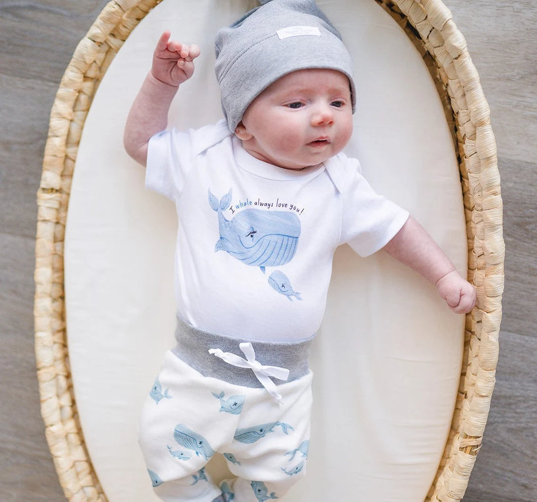 Whales "I will always love you!" | Organic Baby Gift Basket 7pcs | Baby Boy