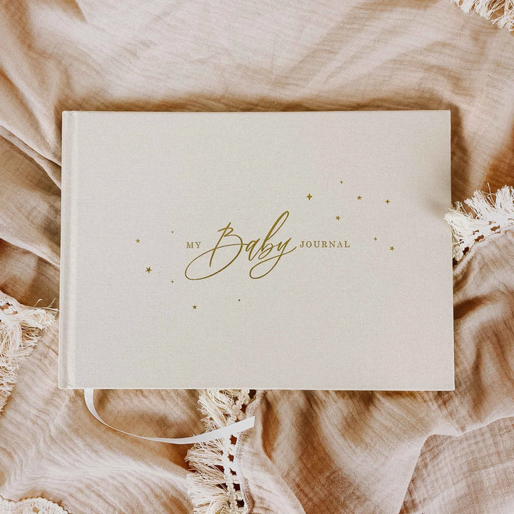 My Baby Journal, Baby Shower Gift, Keepsake Book Ivory Cotton Cloth