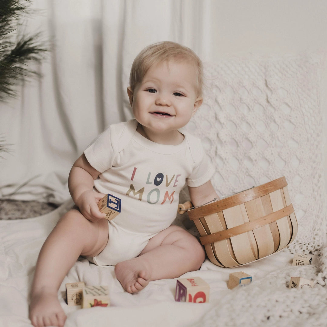 I Love Mom | Organic Bodysuit | Short Sleeve (Gender-Neutral)