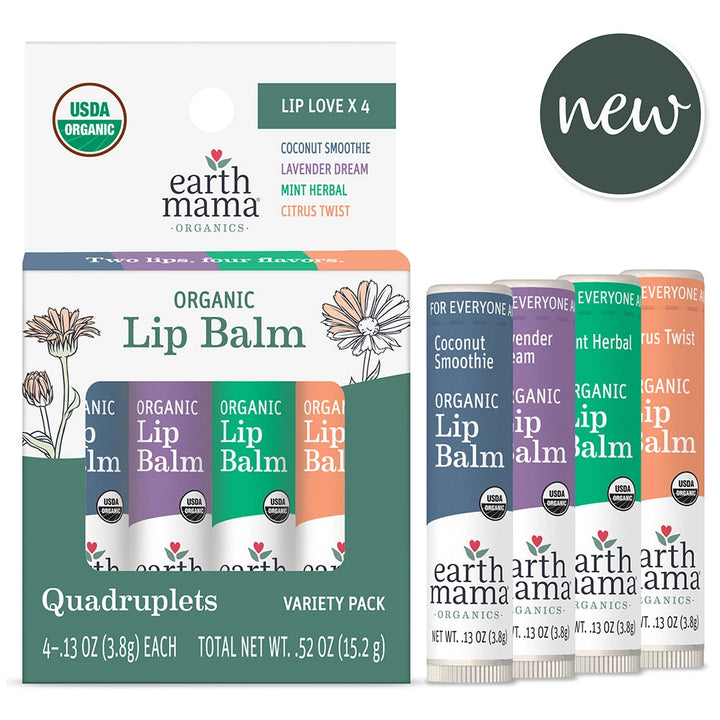 Earth Mama Organic Lip Balm Quadruplets | Made in the USA