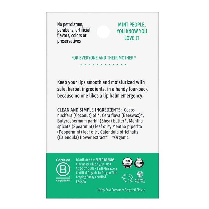 Earth Mama Organic Lip Balm Quadruplets | Made in the USA