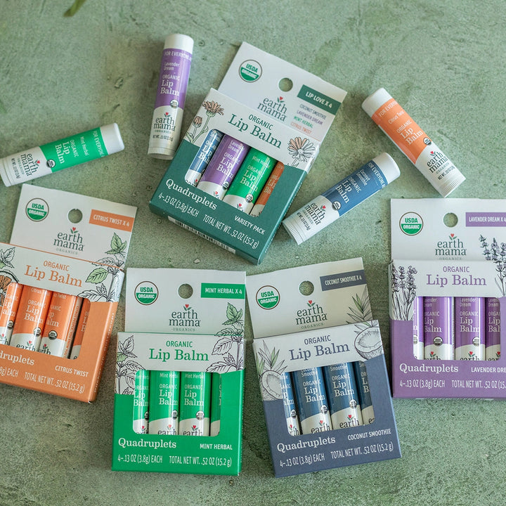 Earth Mama Organic Lip Balm Quadruplets | Made in the USA