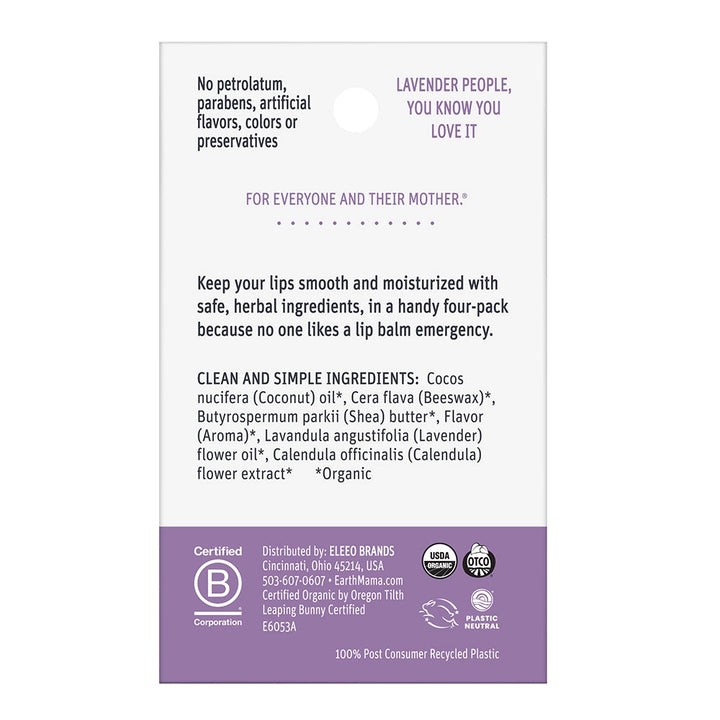 Earth Mama Organic Lip Balm Quadruplets | Made in the USA
