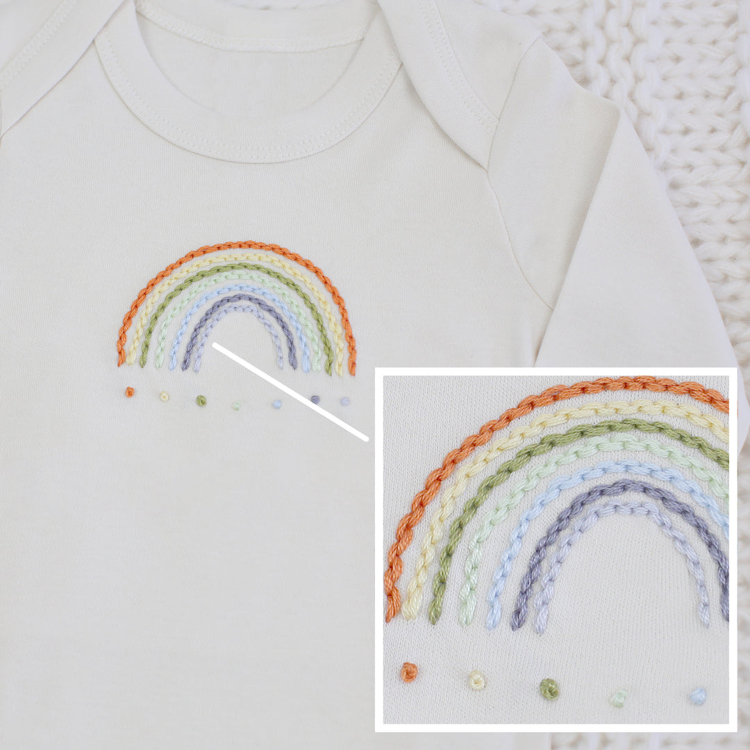 Embroidered Neutral Rainbow | Organic Natural Bodysuit