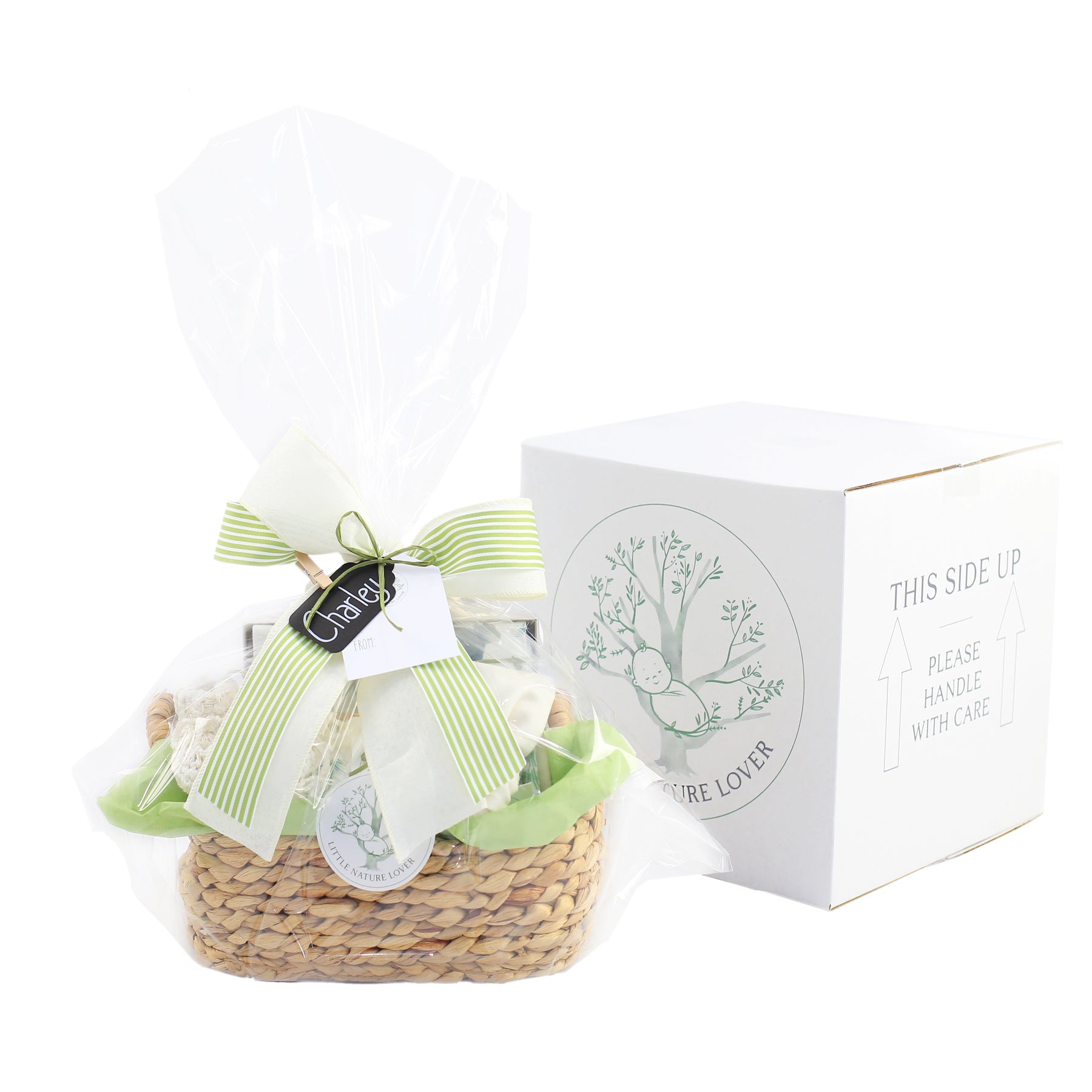 Newborn Gift Basket for Both Mom and Baby - Organic for Mommy, Neutral, Unisex, Boy or Girl Sage Green - Custom Set, Box | Our Green House