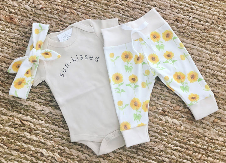 Watercolor Sunflowers | Organic Baby Girl Set