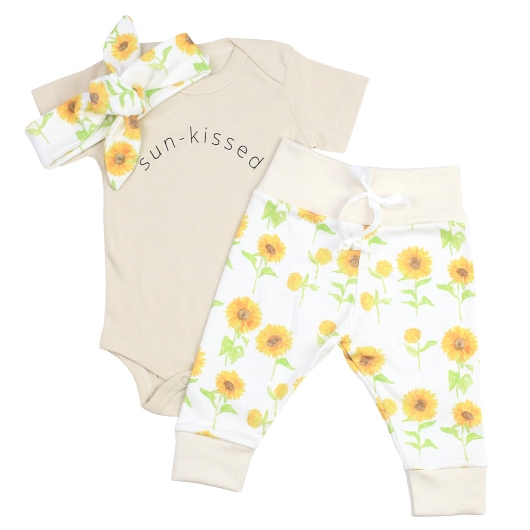 Watercolor Sunflowers | Organic Baby Girl Set